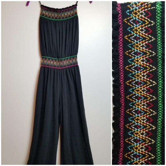 Strapless Embroidered Black Jumpsuit - Picture 6 of 12